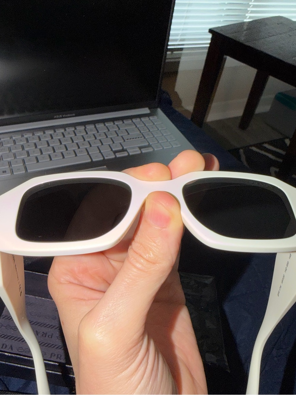 Prada White Frame Sunglasses with Black Lenses
